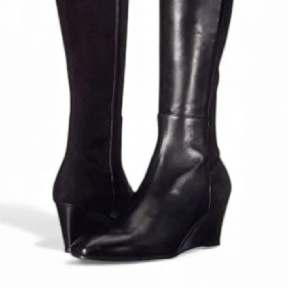 🆕💞Stuart Weitzman Over-The-Knee 5050 Demi-Wedge Black Boots • 6.5 US • NIB